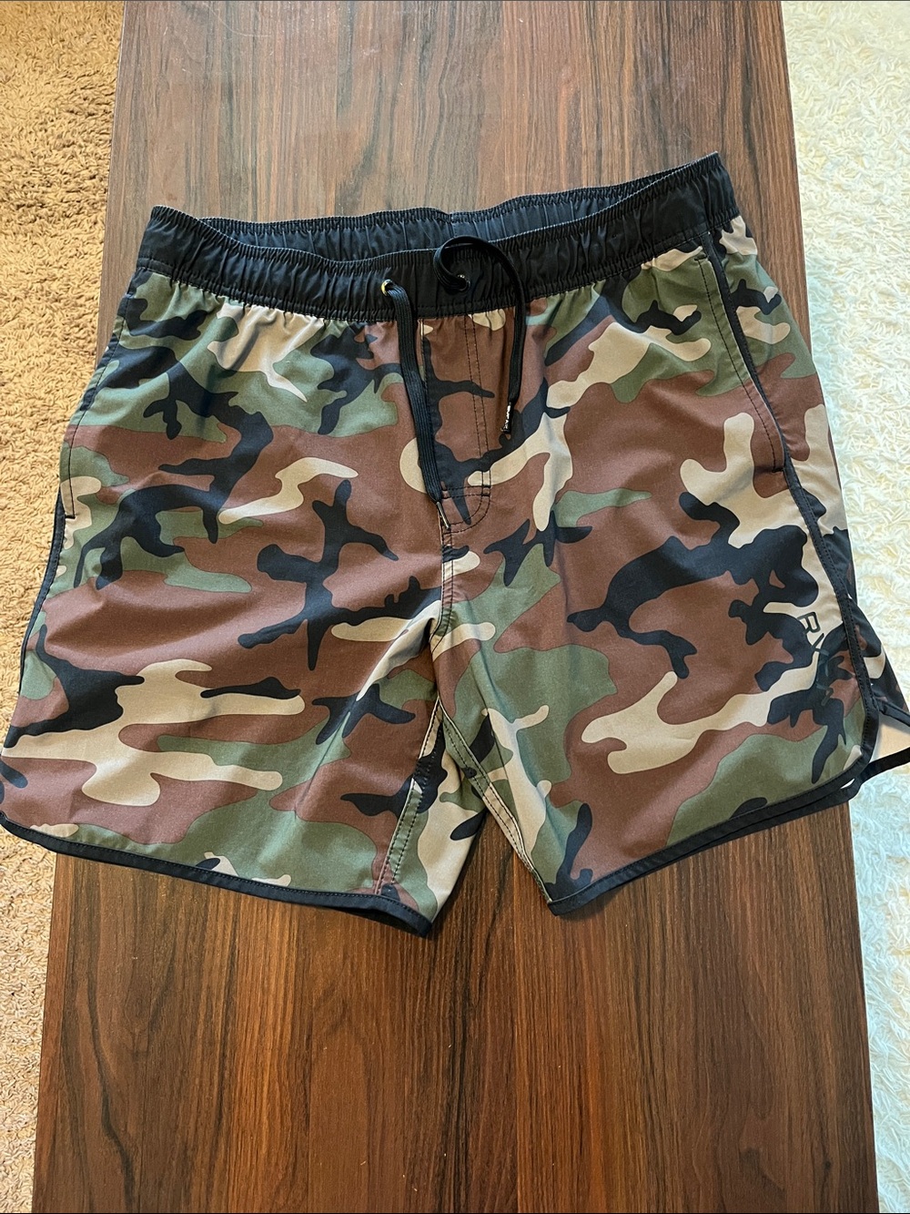 RVCA Men's Camo Swim Trunks - Green/Brown Camo size large